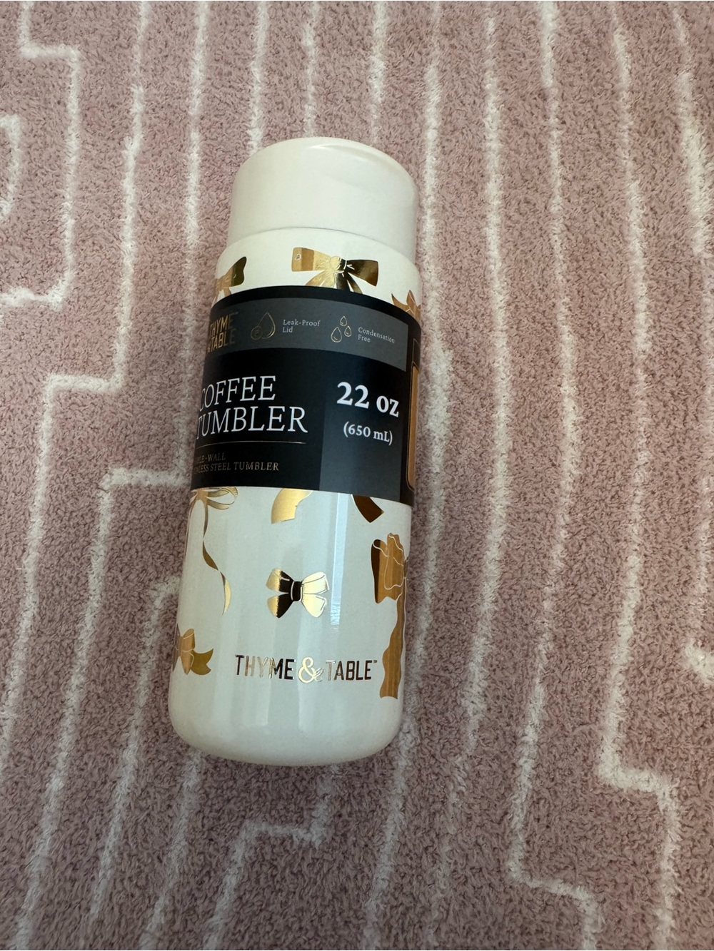 Thyme & Table White and Gold 22 oz Stainless Coffee Tumbler